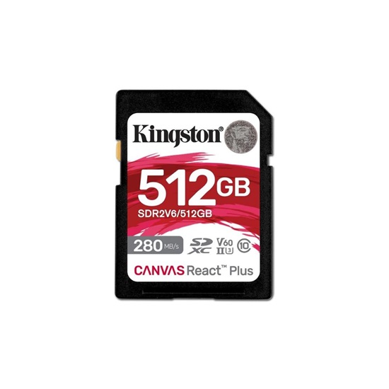 Kingston SD 512GB React Plus 280/150/MB/s U3 V60 (SDR2V6/512GB) (KINSDR2V6-512GB)-KINSDR2V6-512GB