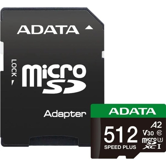 Adata mSD Speed+ 512G UHS1 U3 V30 A2 180/160MB/s+adap (UD512GUI3V30A2SP-RA1) (ADAUD512GUI3V30A2SP-RA1)-ADAUD512GUI3V30A2SP-RA1