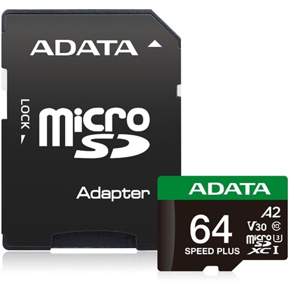 Adata mSD Speed+ 64GB UHS1 U3 V30 A2 160/140 MB/s+ada (UD64GUI3V30A2SP-RA1) (ADAUD64GUI3V30A2SP-RA1)-ADAUD64GUI3V30A2SP-RA1
