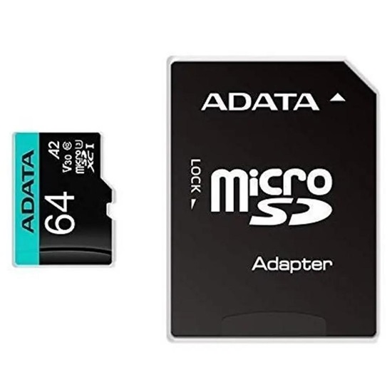 Adata microSD PremierPro 64GB UHS1 U3 V30 A2+adapter (AUSDX64GUI3V30SA2-RA1) (ADAAUSDX64GUI3V30SA2-RA1)-ADAAUSDX64GUI3V30SA2-RA1