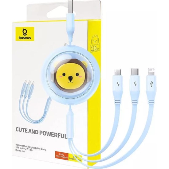 Baseus Καλώδιο 3σε1  USB σε USB-C/MicroUSB/Lightning 3.5A 1.1m Γαλάζιο (P10362900311-00) (BASP10362900311-00)-BASP10362900311-00