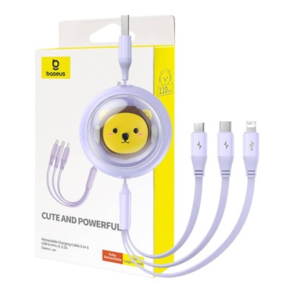 Baseus Καλώδιο 3σε1  USB σε USB-C/MicroUSB/Lightning 3.5A 1.1m Λιλά (P10362900511-00) (BASP10362900511-00)-BASP10362900511-00