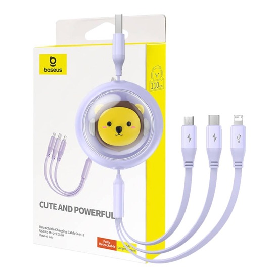 Baseus Καλώδιο 3σε1  USB σε USB-C/MicroUSB/Lightning 3.5A 1.1m Λιλά (P10362900511-00) (BASP10362900511-00)-BASP10362900511-00