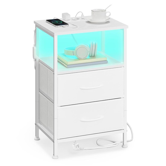 Songmics κομοδίνο με ενσωματωμένες 2 πριζες και 2 θύρες USB-A & USB-C, λευκό  (LGS302WH03) (SNGLGS302WH03)-SNGLGS302WH03