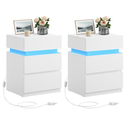 Vasagle κομοδίνο με ενσωματωμενο LED φωτισμό, λευκό, 2 τεμάχια  (LET0830W01) (VASLET0830W01)-VASLET0830W01