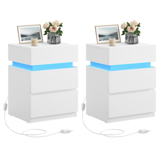 Vasagle κομοδίνο με ενσωματωμενο LED φωτισμό, λευκό, 2 τεμάχια  (LET0830W01) (VASLET0830W01)-VASLET0830W01