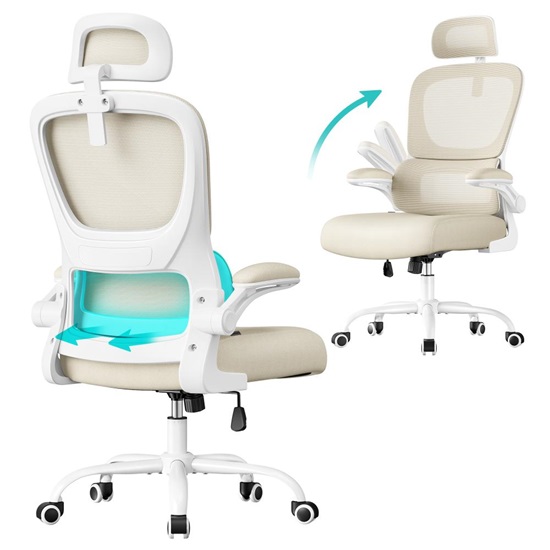 Songmics Εργονομική περιστρεφόμενη καρέκλα γραφείου 64 x 71.5 x 116-135 cm mesh, Μπεζ (OBN041L01) (SNGOBN041L01)-SNGOBN041L01