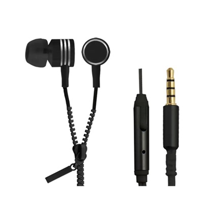 Esperanza Stereo Erphones Zipper  With Microphone Black (EH161K) (ESPEH161K)-ESPEH161K