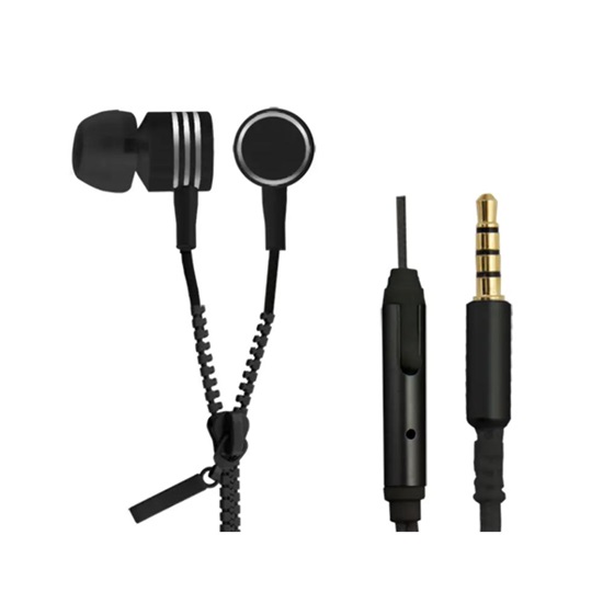 Esperanza Stereo Erphones Zipper  With Microphone Black (EH161K) (ESPEH161K)-ESPEH161K