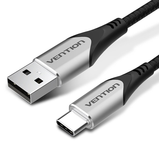 VENTION Cotton Braided USB 2.0 A Male to C Male 3A Cable 2M Gray Aluminum Alloy Type (CODHH) (VENCODHH)-VENCODHH
