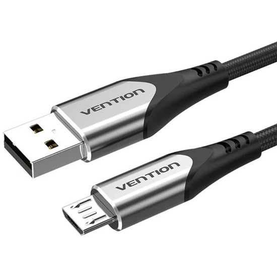 VENTION Cotton Braided USB 2.0 A Male to Micro-B Male 3A Cable 1M Gray Aluminum Alloy Type (COAHF) (VENCOAHF)-VENCOAHF