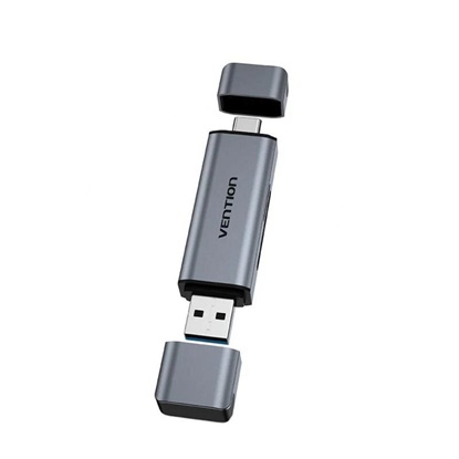 VENTION 2-in-1 USB 3.0 A+C Card Reader(SD+TF) Gray Dual Drive Letter Aluminum Alloy Type (CLLH0) (VENCLLH0)-VENCLLH0