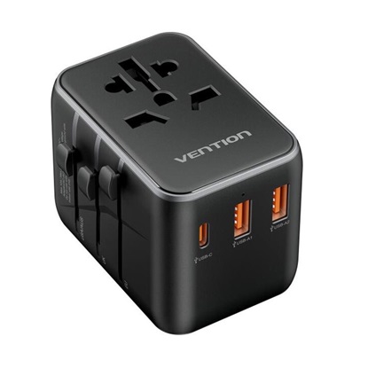 VENTION 3-Port USB (C + A + A) Universal Travel Adapter (20W/18W/18W) Black (FJEB0) (VENFJEB0)-VENFJEB0