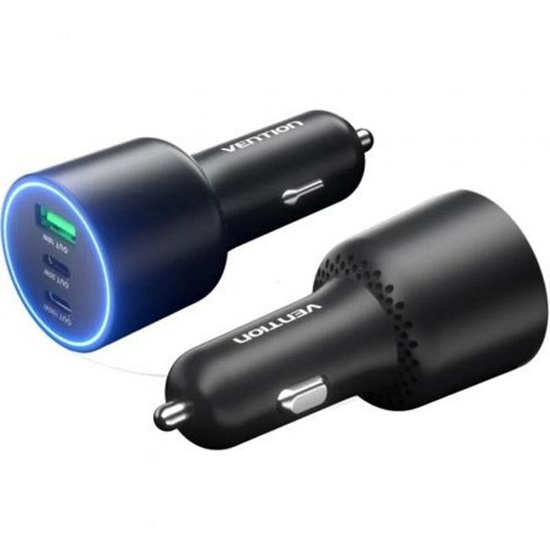 VENTION Three-Port USB C+C+A (100W+30W+18W) Car Charger Black ABS Type (FFQB0) (VENFFQB0)-VENFFQB0