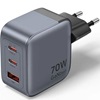 VENTION 3-Port USB (C+C+A) GaN Charger (70W/70W/22.5W) EU-Plug Gray (FEXH0-EU) (VENFEXH0-EU)-VENFEXH0-EU