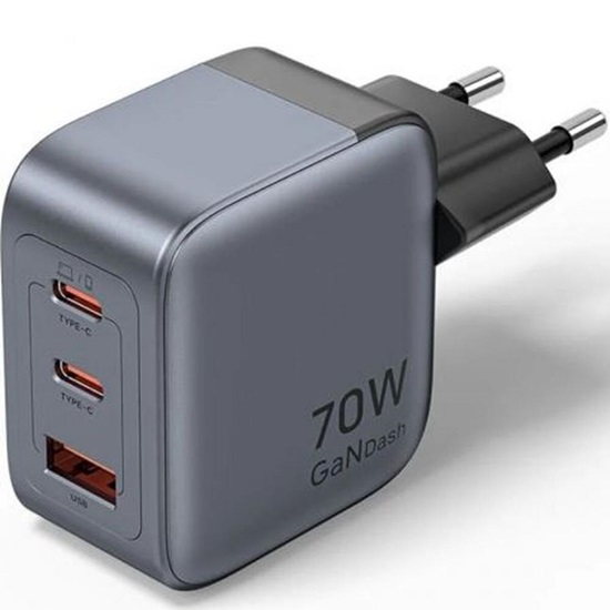VENTION 3-Port USB (C+C+A) GaN Charger (70W/70W/22.5W) EU-Plug Gray (FEXH0-EU) (VENFEXH0-EU)-VENFEXH0-EU