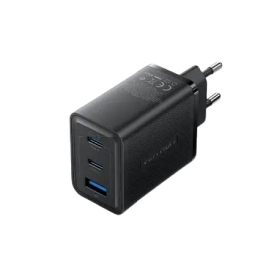 VENTION 3-Port USB (C + C + A) GaN Charger (65W/65W/60W) EU-Plug Black (FERB0-EU) (VENFERB0-EU)-VENFERB0-EU