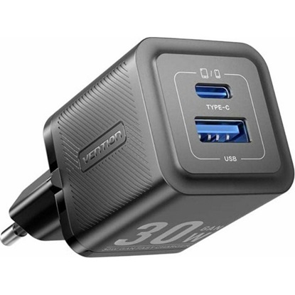 VENTION 2-Port USB (C + A) GaN Charger (30W/30W) EU-Plug Black (FEQB0-EU) (VENFEQB0-EU)-VENFEQB0-EU