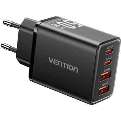 VENTION 4-Port USB (C + C + A + A) GaN Charger (30W/20W/18W/18W) EU-Plug Black (FCHB0-EU) (VENFCHB0-EU)-VENFCHB0-EU