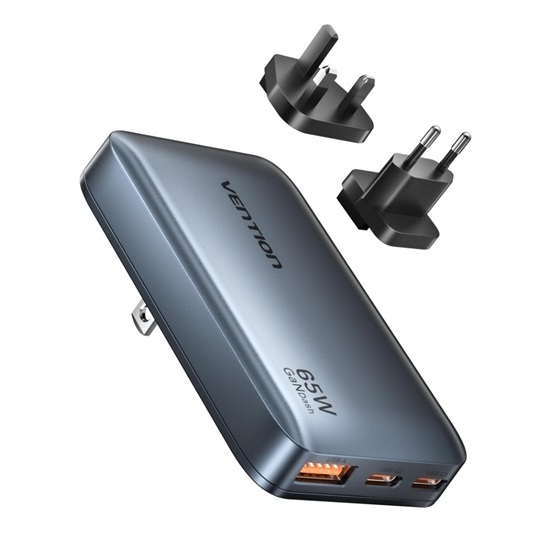 VENTION 3-Port USB (C + C + A) GaN Charger (65W/65W/18W) Gray Ultra-Slim Type (FCBH0) (VENFCBH0)-VENFCBH0