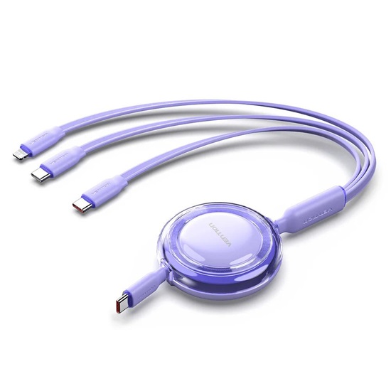 VENTION 3-in-1 USB 2.0 Type-C Male to USB-C Male + USB-C Male + Lightning Male 5A Retractable Cable 1.1M Purple (TRKVBE) (VENTRKVBE)-VENTRKVBE