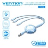 VENTION 3-in-1 USB 2.0 Type-A Male to USB-C Male + USB-C Male + Lightning Male 3.5A Retractable Cable 1.1M Blue (TRJSBE) (VENTRJSBE)-VENTRJSBE