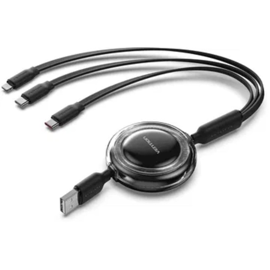 VENTION 3-in-1 USB 2.0 Type-A Male to USB-C Male + USB-C Male + Lightning Male 3.5A Retractable Cable 1.1M Pink (TRJPBE) (VENTRJPBE)-VENTRJPBE