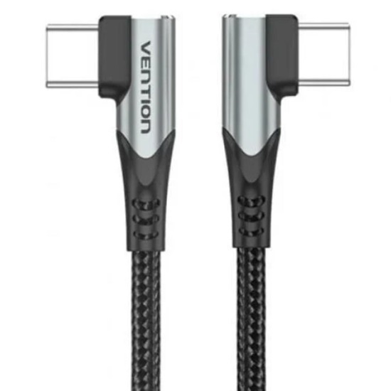 VENTION USB 2.0 C Male to C Male Dual Right Angle 5A Cable 0.5M Gray Aluminum Alloy Type (TANHD) (VENTANHD)-VENTANHD