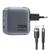 VENTION 3-Port USB (C+C+A) GaN Charger (70W/70W/22.5W) Gray with USB-C to USB-C Cable (1M) Black EU-Plug (TZ-FEXH0-EU) (VENTZ-FEXH0-EU)-VENTZ-FEXH0-EU