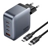VENTION 4-Port USB (C + C + C + A) GaN Charger (100W/100W/30W/30W) Gray with USB-C to USB-C Cable (1M) Black EU-Plug (TZ-FETH0-EU) (VENTZ-FETH0-EU)-VENTZ-FETH0-EU