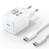 VENTION 1-Port USB-C GaN Charger (20W) with USB-C to USB-C Cable (1M) EU-Plug White (TZ-FEPW0-EU-01) (VENTZ-FEPW0-EU-01)-VENTZ-FEPW0-EU-01