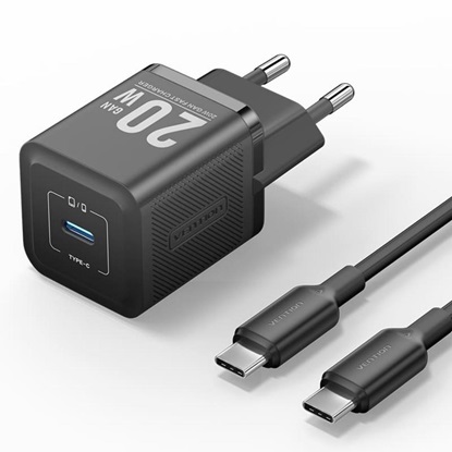 VENTION 1-Port USB-C GaN Charger (20W) with USB-C to Lightning Cable (1M) EU-Plug Black (TZ-FEPB0-EU-02) (VENTZ-FEPB0-EU-02)-VENTZ-FEPB0-EU-02