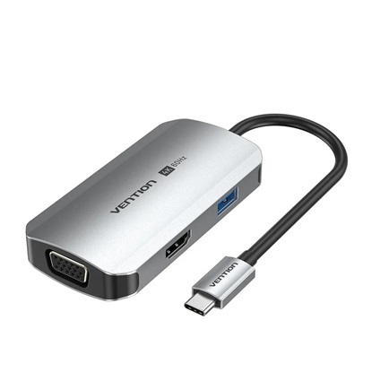 VENTION USB-C to HDMI/VGA/USB 3.0/PD Docking Station 0.15M Gray Aluminum Alloy Type (TQAHB) (VENTQAHB)-VENTQAHB