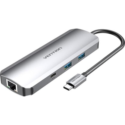 VENTION Multi-function USB-C to HDMI/USB-C Gen 1/USB3.0x2/RJ45/SD/TF/TRRS 3.5mm/PD Docking Station 0.15M Gray Aluminum Alloy Type (TOMHB) (VENTOMHB)-VENTOMHB