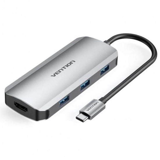 VENTION USB-C to HDMI/USB-C Gen 1/USB 3.0x3/PD Docking Station 0.15M Gray Aluminum Alloy Type (TOFHB) (VENTOFHB)-VENTOFHB