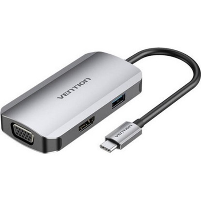 VENTION USB-C to HDMI/VGA/USB 3.0/PD Docking Station 0.15M Gray Aluminum Alloy Type (TOAHB) (VENTOAHB)-VENTOAHB