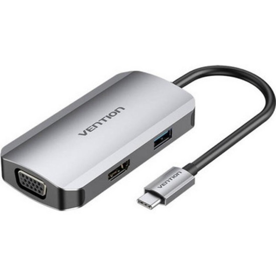 VENTION USB-C to HDMI/VGA/USB 3.0/PD Docking Station 0.15M Gray Aluminum Alloy Type (TOAHB) (VENTOAHB)-VENTOAHB