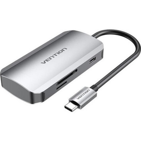 VENTION USB-C to USB3.0x3/SD/TF/PD Hub 0.15M Gray Aluminum Alloy Type (TNHHB) (VENTNHHB)-VENTNHHB