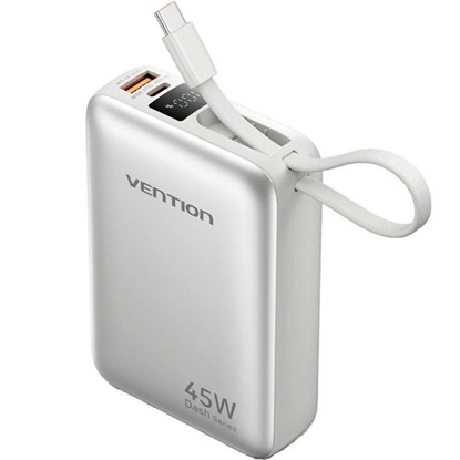 VENTION 20000mAh Mini Power Bank (USB-C + USB-C/USB-A) with Built-in USB-C Cable 45W Beige (FHGN0) (VENFHGN0)-VENFHGN0