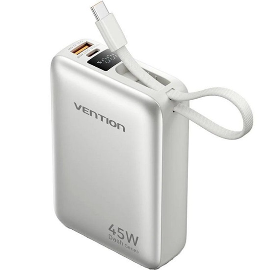 VENTION 20000mAh Mini Power Bank (USB-C + USB-C/USB-A) with Built-in USB-C Cable 45W Beige (FHGN0) (VENFHGN0)-VENFHGN0