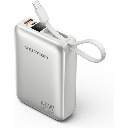 VENTION 20000mAh Mini Power Bank (USB-C + USB-C/USB-A) with Built-in USB-C Cable 45W Beige Universal Type (FHGN0-TY) (VENFHGN0-TY)-VENFHGN0-TY