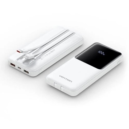 VENTION 10000mAh Power Bank (Micro-USB + USB-C + USB-A/USB-A) with Built-in USB-C and Lightning Cables 22.5W White LED Display Universal Type (FHOW0-TY) (VENFHOW0-TY)-VENFHOW0-TY