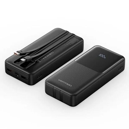 VENTION 20000mAh Power Bank (Micro-USB + USB-C + USB-A/USB-A) with Built-in USB-C and Lightning Cables 22.5W Black LED Display Universal Type (FHPB0-TY) (VENFHPB0-TY)-VENFHPB0-TY