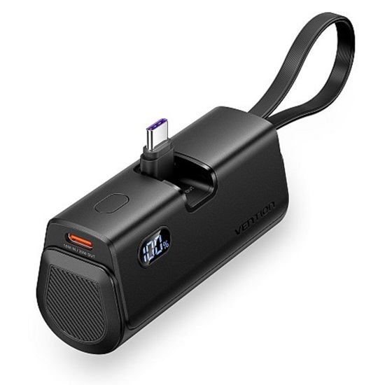 VENTION LED Display 4800mAh Power Bank (USB-C + Lightning + USB-C) 22.5W Black Foldable USB-C Type (FHQB0) (VENFHQB0)-VENFHQB0