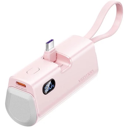 VENTION LED Display 4800mAh Power Bank (USB-C + Lightning + USB-C) 22.5W Pink Foldable USB-C Type (FHQP0) (VENFHQP0)-VENFHQP0