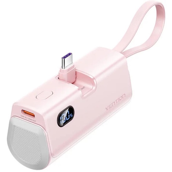 VENTION LED Display 4800mAh Power Bank (USB-C + Lightning + USB-C) 22.5W Pink Foldable USB-C Type (FHQP0) (VENFHQP0)-VENFHQP0