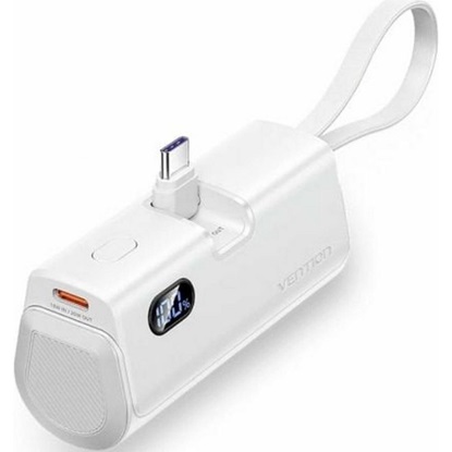 VENTION LED Display 4800mAh Power Bank (USB-C + Lightning + USB-C) 22.5W White Foldable USB-C Type (FHQW0) (VENFHQW0)-VENFHQW0