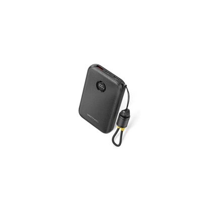 VENTION 10000mAh Power Bank (USB-C + USB-C/USB-C/USB-A) with Built-in USB-C to USB-C Cable 22.5W Black LED Display Universal Type (FKAB0-C-TY) (VENFKAB0-C-TY)-VENFKAB0-C-TY