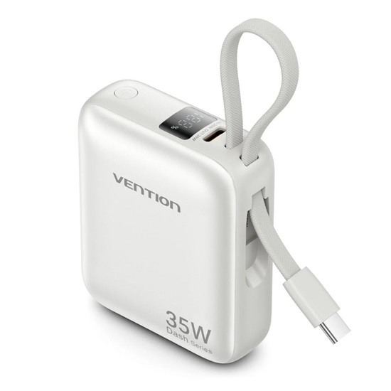 VENTION 10000mAh Mini Power Bank (USB-C + USB-C/Lightning) with Built-in USB-C and Lightning Cables 45W Beige (FKMN0) (VENFKMN0)-VENFKMN0