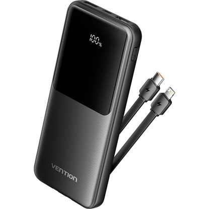VENTION 20000mAh Power Bank (USB-C + USB-A) with Built-in Cable 22.5W Black LED Display Type (XGYB0-40-TY) (VENXGYB0-40-TY)-VENXGYB0-40-TY